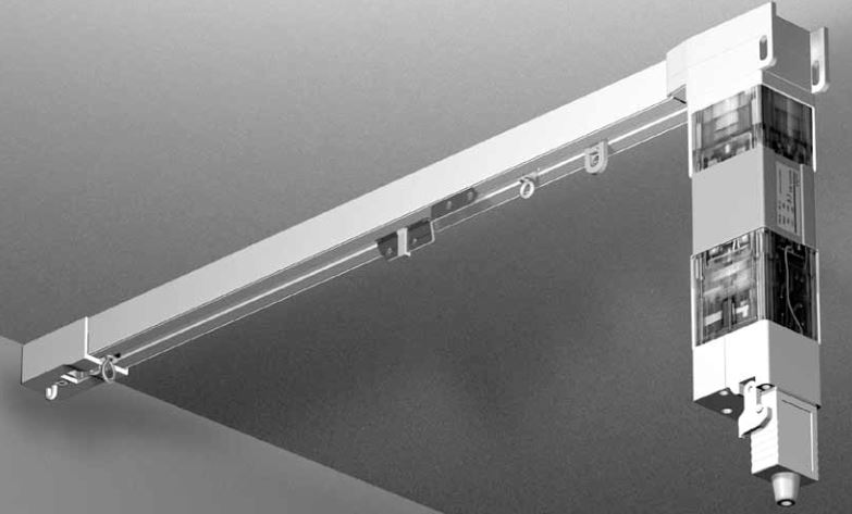 E-Vorhangschiene 1-Kanal weiß - Garnitur | inkl 24V Motor und Zubehör, Länge bis 500cm